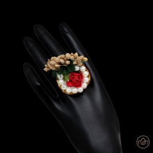 Rose floral pearl golden ring