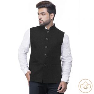 Best Quality Warm Wool Thick Nehru Jacket - Black
