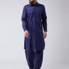 Cotton Pathani Collar Kurta Pajama For Men Blue