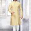 Printed Silk Kurta Pajama for Men - Golden Yellow | IndiFeels Australia