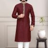 Printed Silk Kurta Pajama for Men - Maroon | IndiFeels Australia