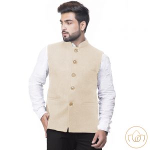 Semi Woolen Nehru Jacket – Beige