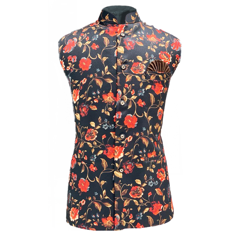 Floral Nehru Jacket - Black