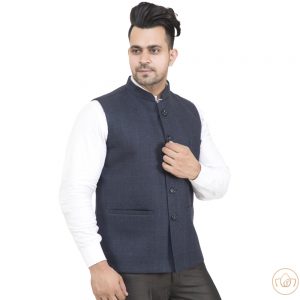 Semi Woolen Nehru Jacket – Navy Blue