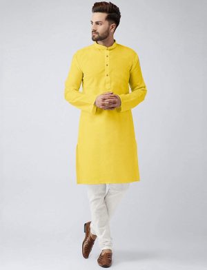 yellow cotton mens kurta pajama