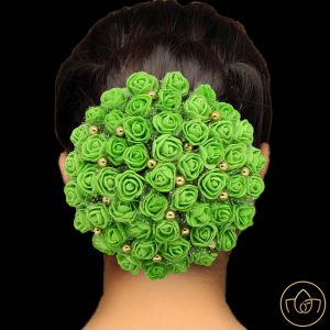 Floral Hair Bun With Jasmine Flowers - Green