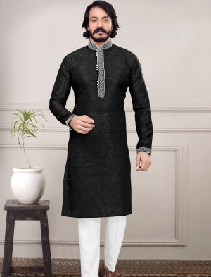 Black Printed Kurta Pajama For Mens