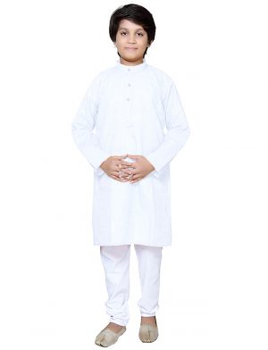 Kids Plain Cotton Kurta Pyjama - White