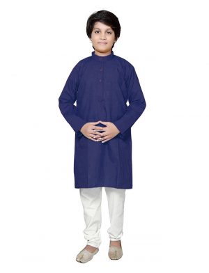 Plain Cotton Kurta Pyjama - Blue