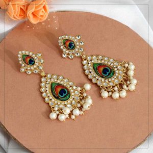 Silver Peacock Kundan Earring
