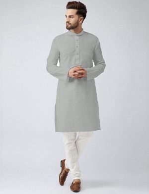 Plain Kurta Pajama - Light Grey