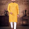 Mirror Work Design Kurta with Pajama Yellow