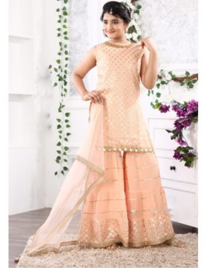 peach georgette gharara suit girls