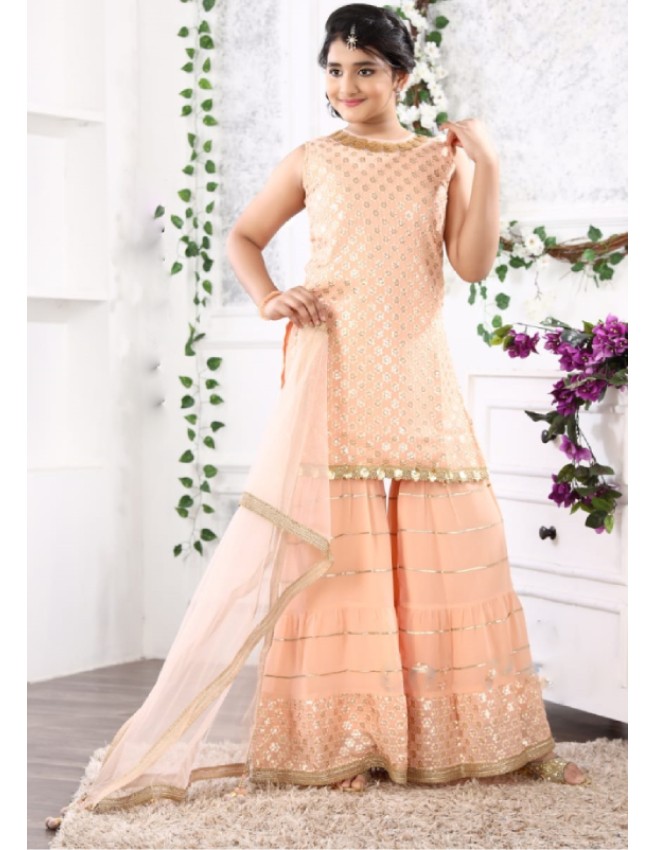 peach georgette gharara suit girls