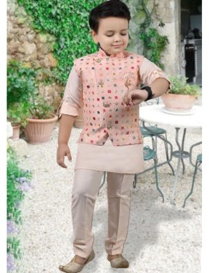 Kids Kurta Pyjama With jacket - Pink