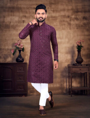 mirror work purple kurta pajama
