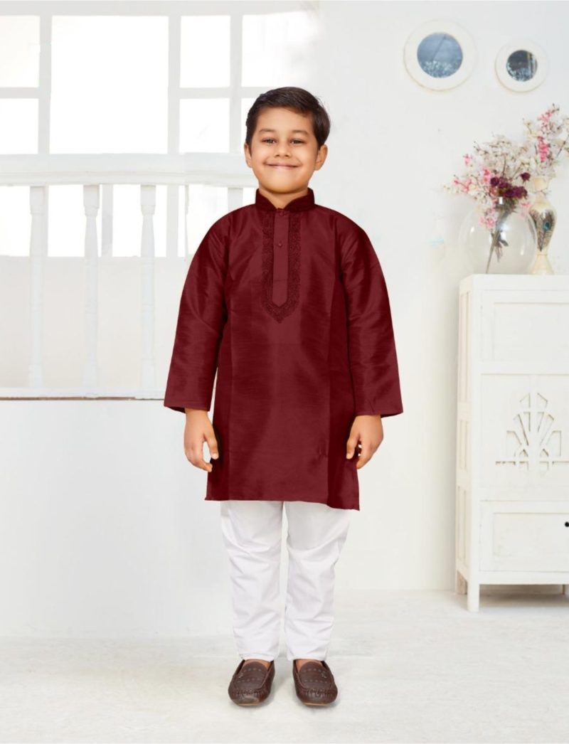 Kids Printed Kurta Pyjama -Red