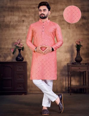 Mirror Work Kurta Pajama in Pink Color