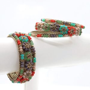 Metal Beads Gold-plated Bangles Set