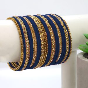 Gold Plated Blue Velvet Bangle Set