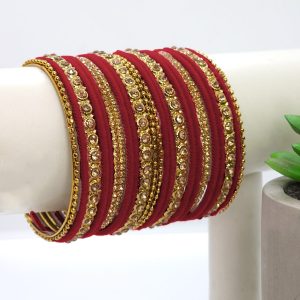 Gold Plated Red Velvet Bangle Set