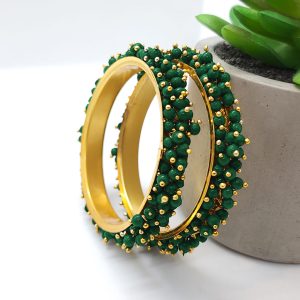 Green Pearl Gold-plated Bangle Set (Pack of 2)