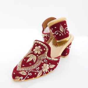 Maroon Velvet Embroidered Heels
