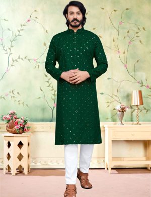 Green Mirror Kurta Pajama For Mens
