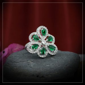 Flower Aqua Green AD Ring