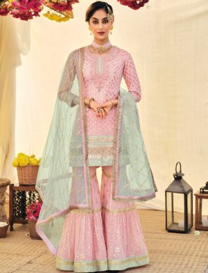 pink pakistani gharara suit women