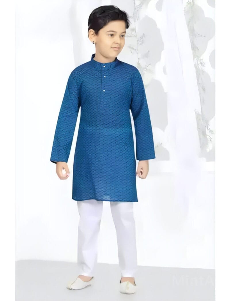 Printed kurta pyjama blue color