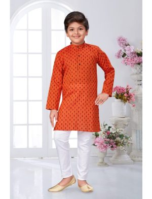Printed Kurta Pyjama Orange Color