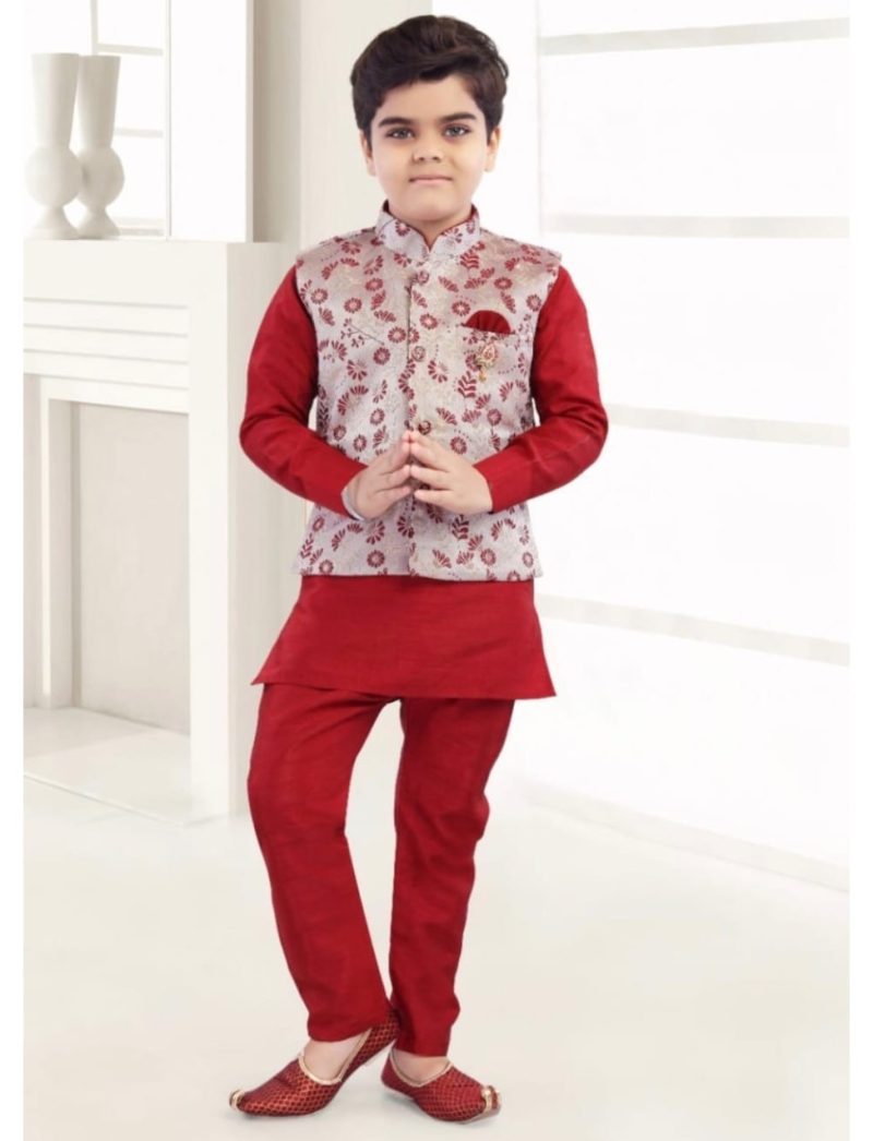 Red Pattern Nehru Jacket
