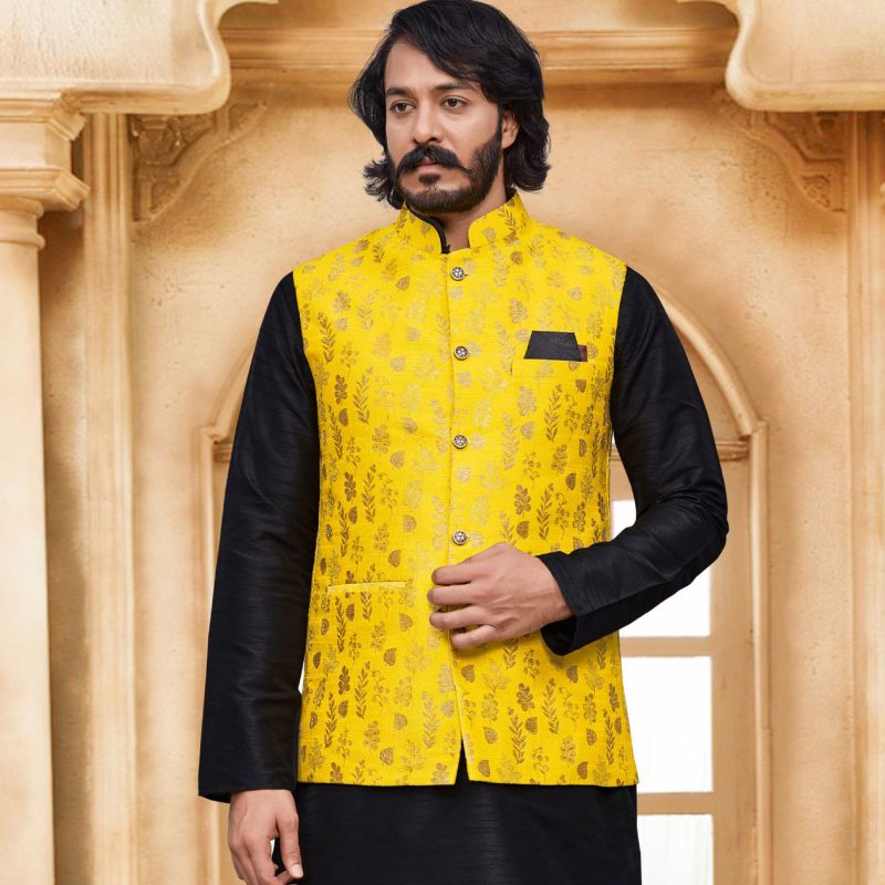 Golden Pattern Yellow Nehru Jacket