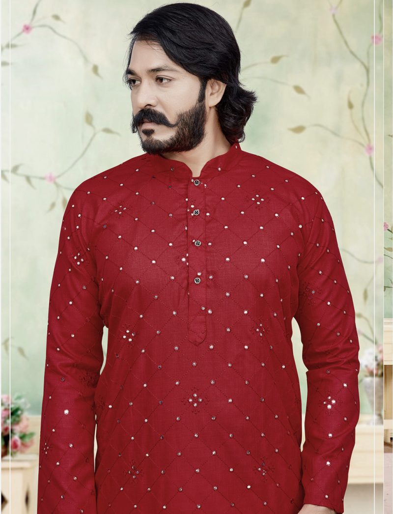Red Mirror Kurta Pyjama