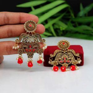 Oxidised Earrings Red Color