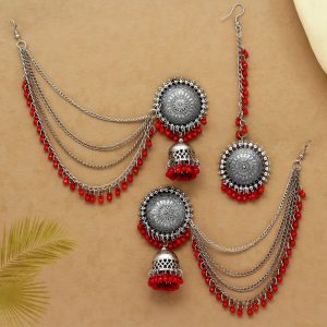 Oxidised Maang Tikka With Earrings Set