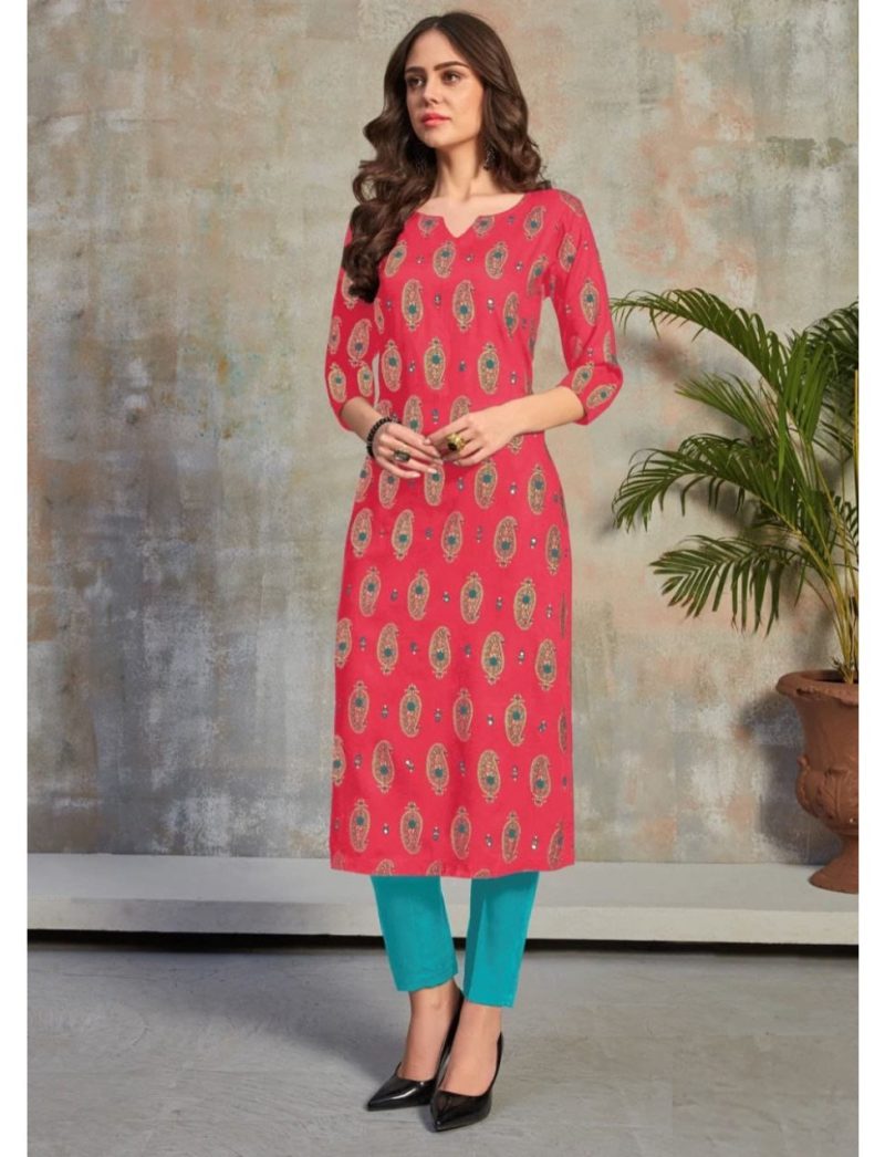 pink printed rayon kurti