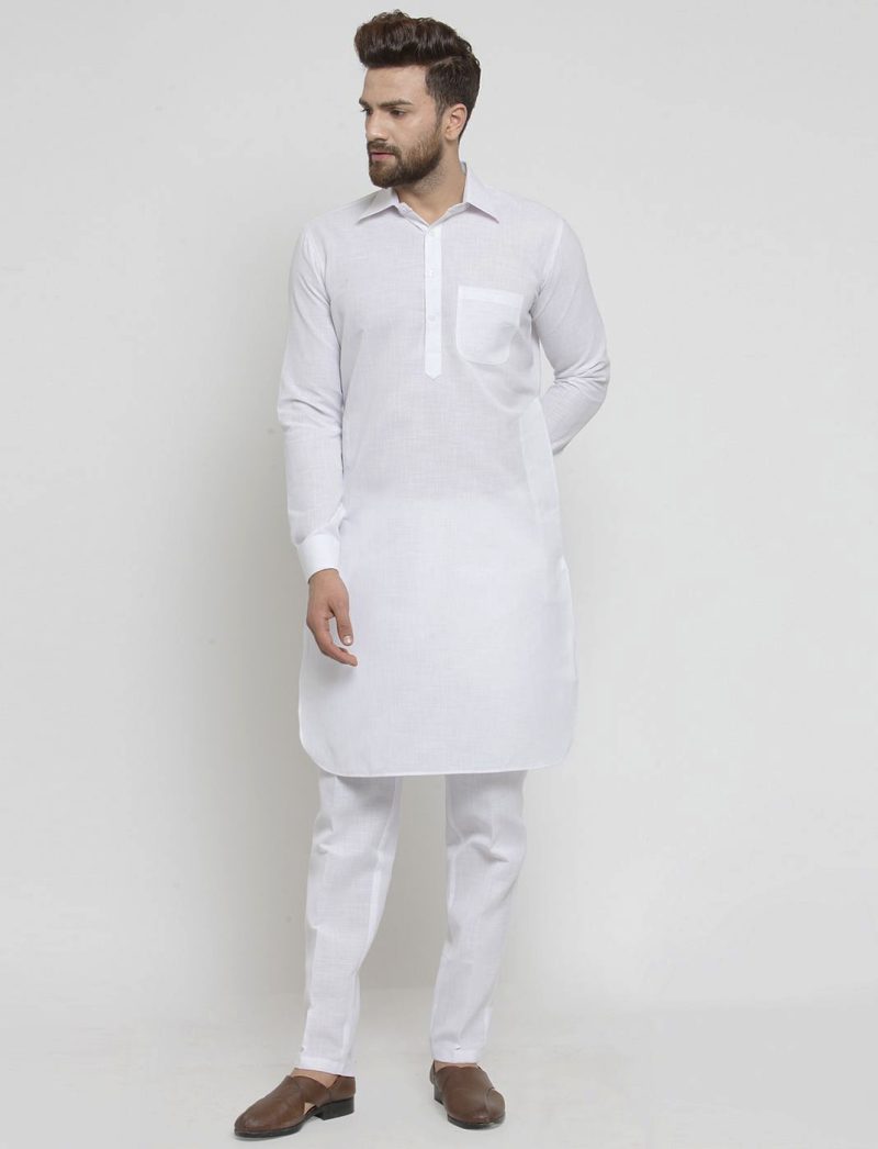 White Punjabi Kurta Pajama for Men