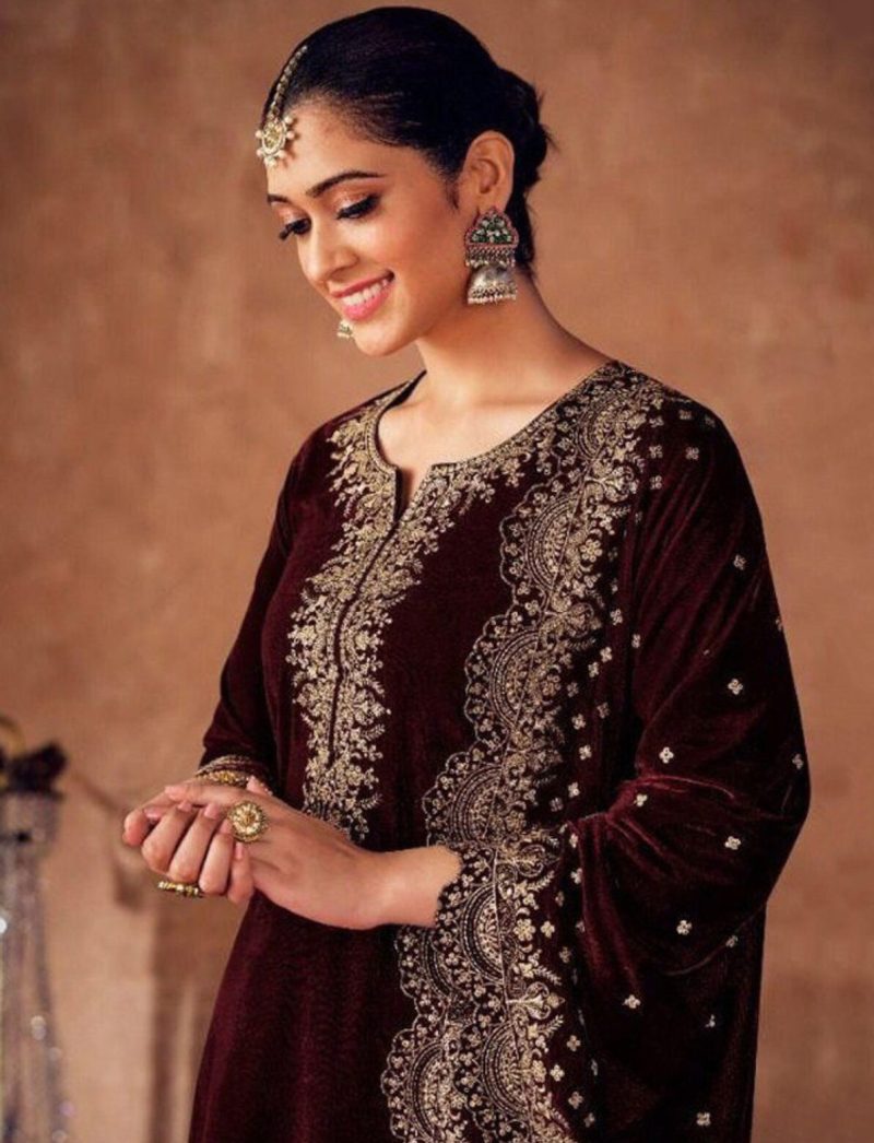 maroon velvet women suit