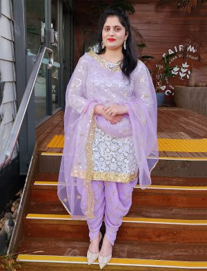 Purple Dhoti Salwar Kameez with Sequins embroidery