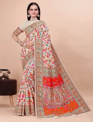 Indian Kashmiri banarasi silk saree with fully sticthed blouse