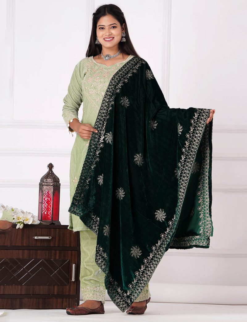 Velvet Embroidery Suit With Velvet Shawl