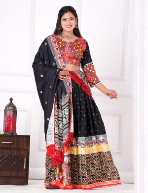Red and Black Navaratri Mirror Chaniya Choli Lehnga