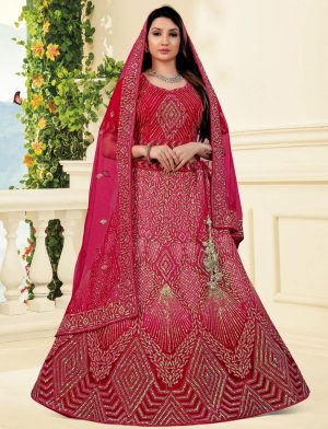 Hot Pink Bridal Embroidered Lehenga Set