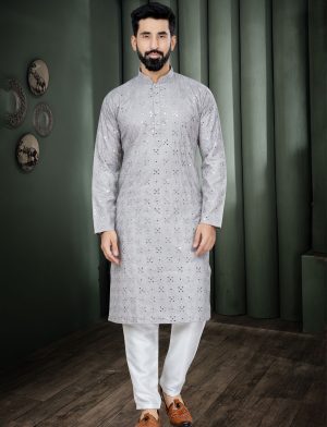 Grey Mirror Indian Kurta Pajama for Men