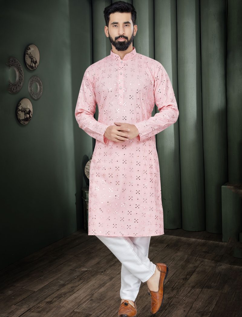 pink mirror kurta pajama for men Indian style