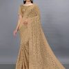 Gold Party Wear Sequin Saree with stitched blouse