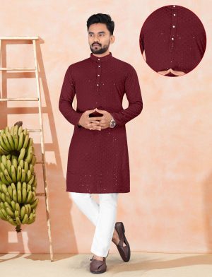maroon lucknowi chikankari kurta set