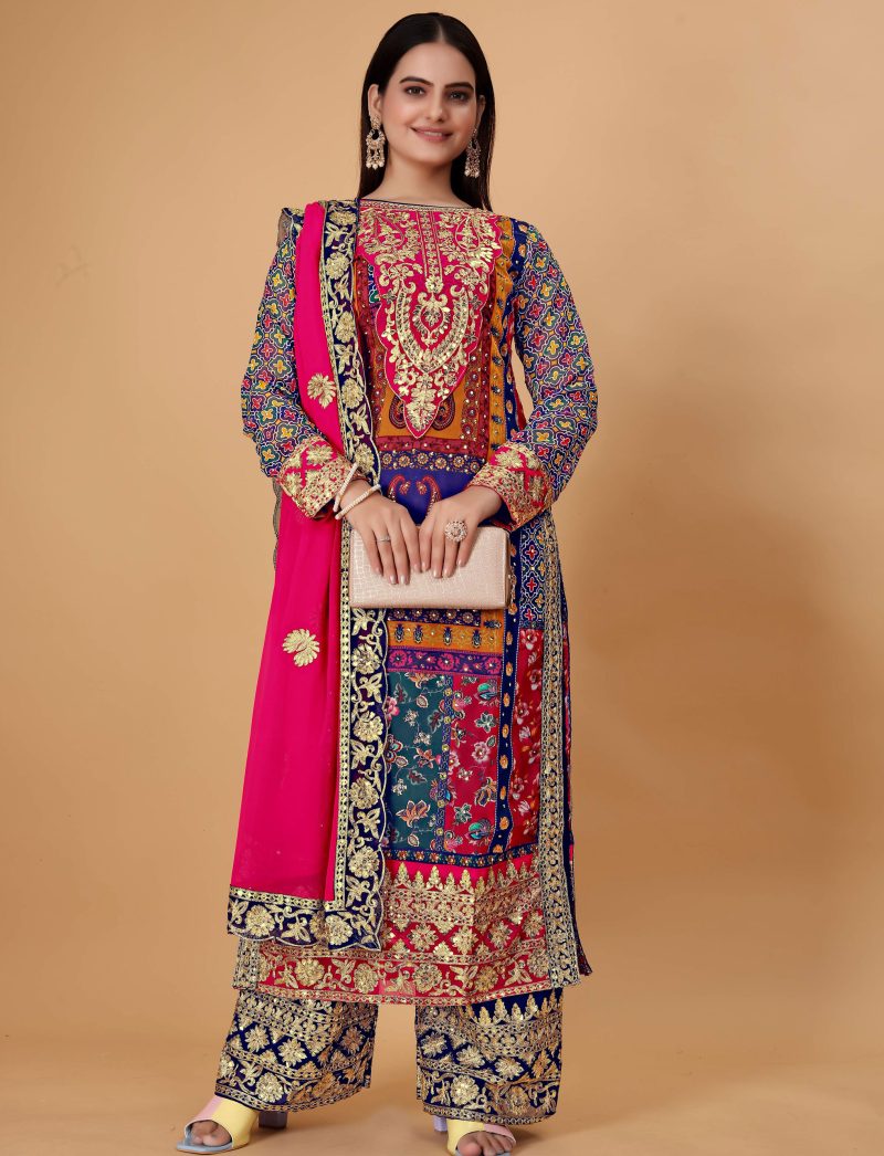 Multicolour palazzo pakistani suit for women with embroidery